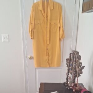 Yellow Long Sleeve Shirt Dress